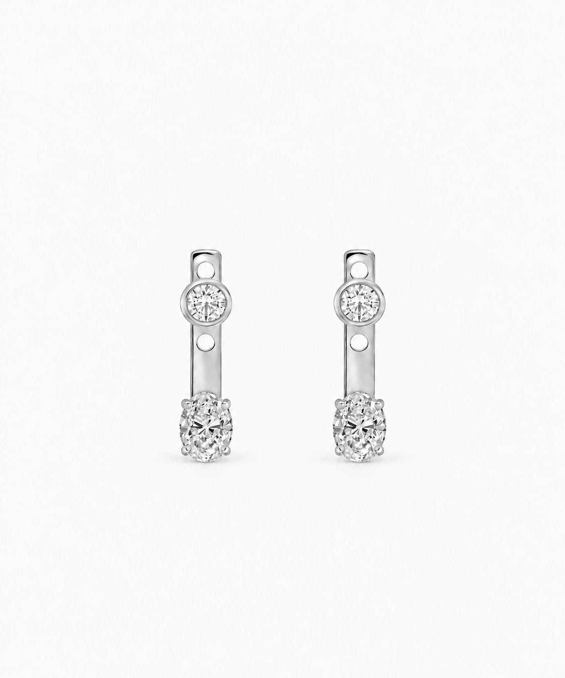 Vivienne Oval-Cut Jacket Earrings — Silver on white background