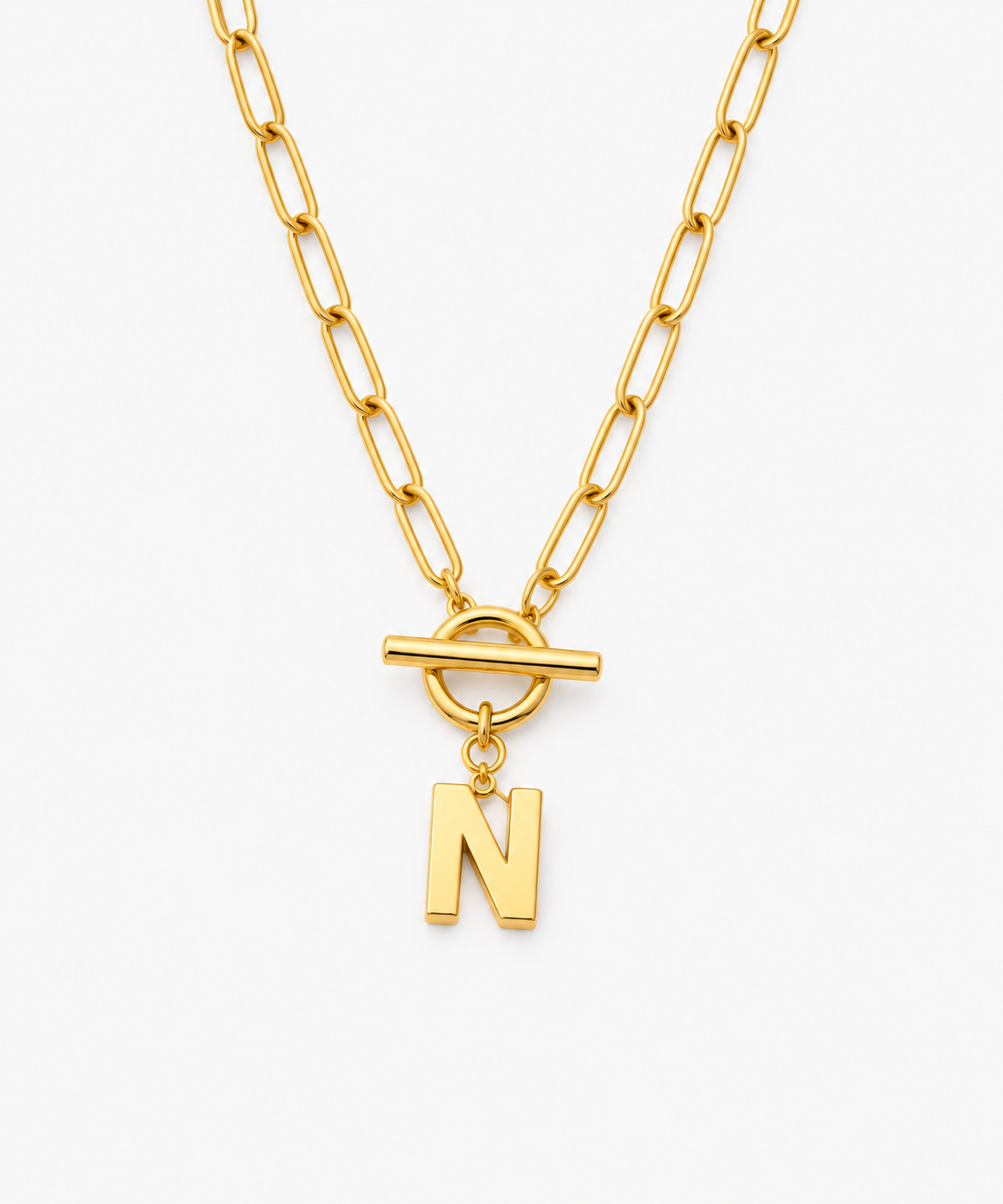 Yeon Paperclip Initial Necklace — Yellow Gold on white background
