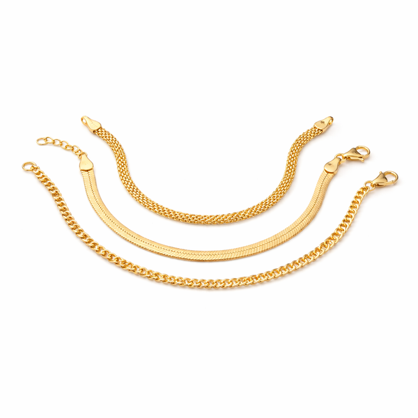 Layering Herringbone Bracelet Trio Set