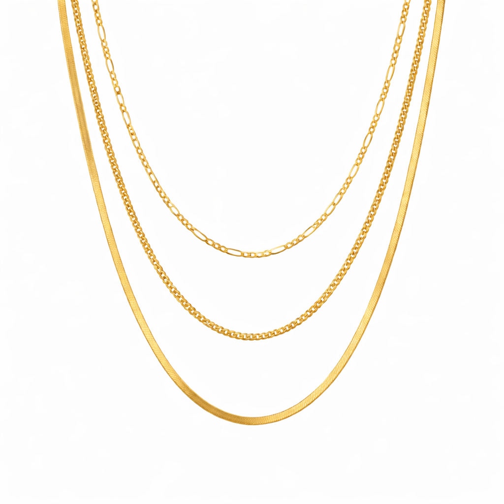 Layering Herringbone Necklace Trio Set