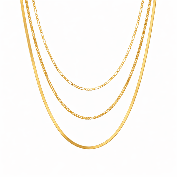 Layering Herringbone Necklace Trio Set