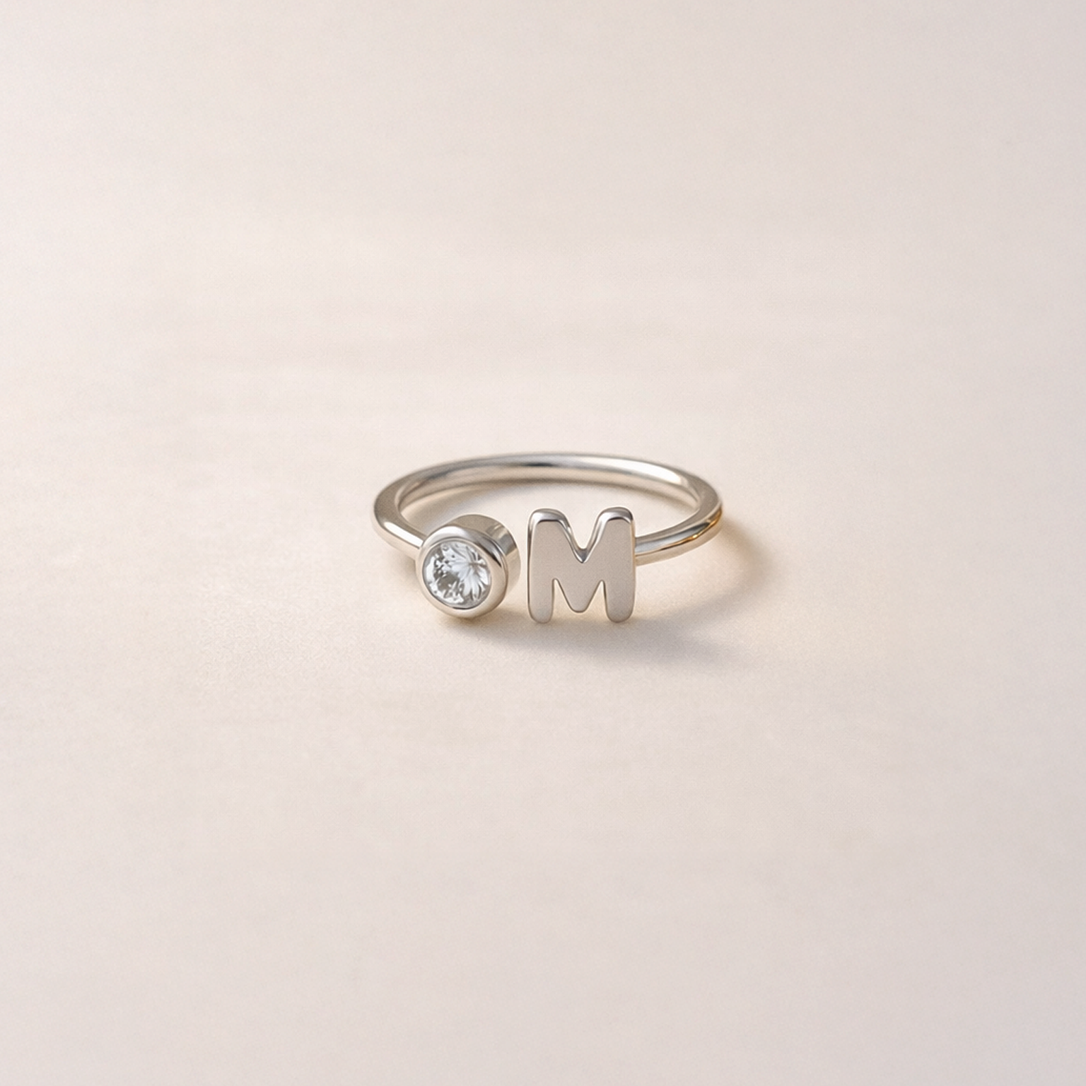 Bubble Initial Birthstone Ring