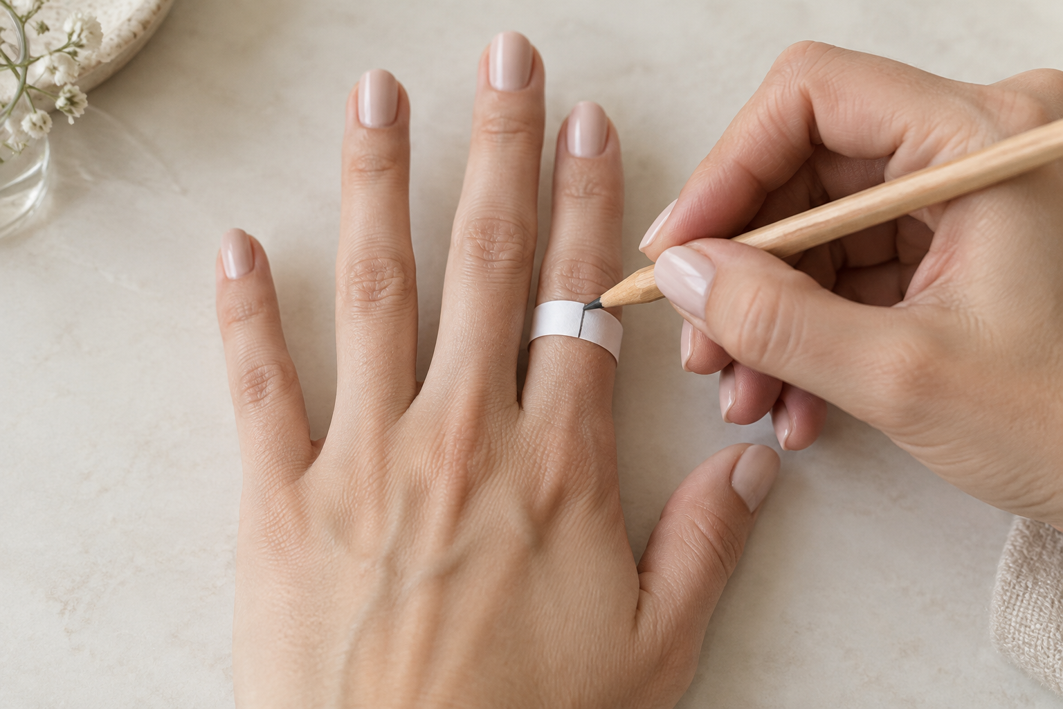 Paper strip wrapped around a finger and marked at the overlap